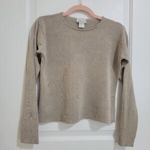 Vintage Moda Int'l Silk Knit Long Sleeves Crew Cropped Top S